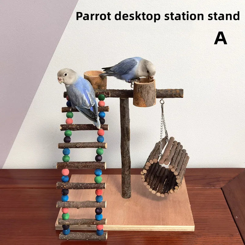 SassBeak Natural Wood Bird Training Stand