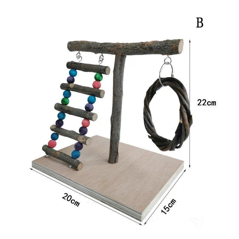 SassBeak Natural Wood Bird Training Stand